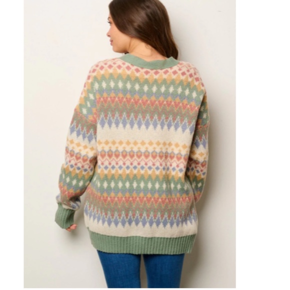 New The Brielle" Sage Diamond Print Open Front Cardigan - Picture 2 of 3